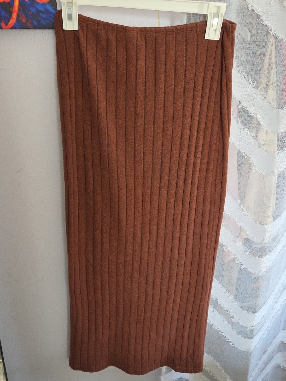Ribbed Midi Skirt in Warm Brown